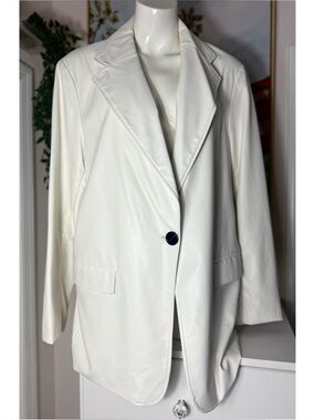 Mark Alan New York White Vegan Faux Leather Blazer One Button Plus Size 1X